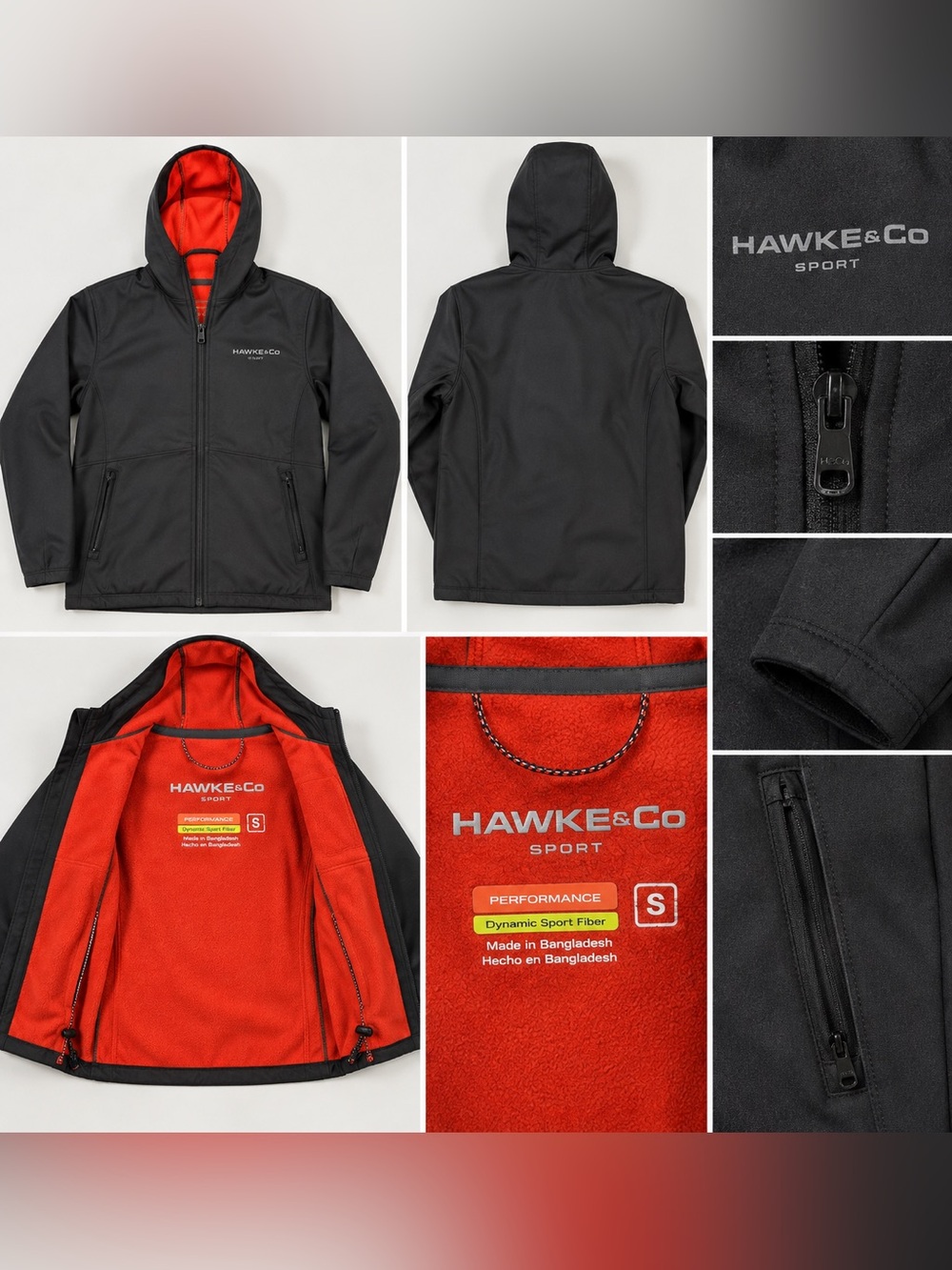 Hawke & Co men’s small Black Jacket with Red Fleece Lining hood